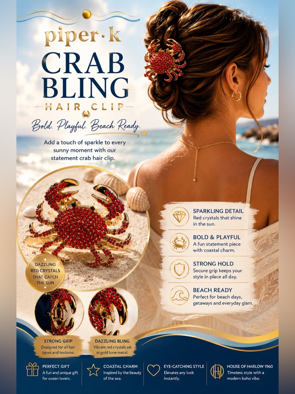 Piper.k Crab Hair Clip - Picture 1 of 2